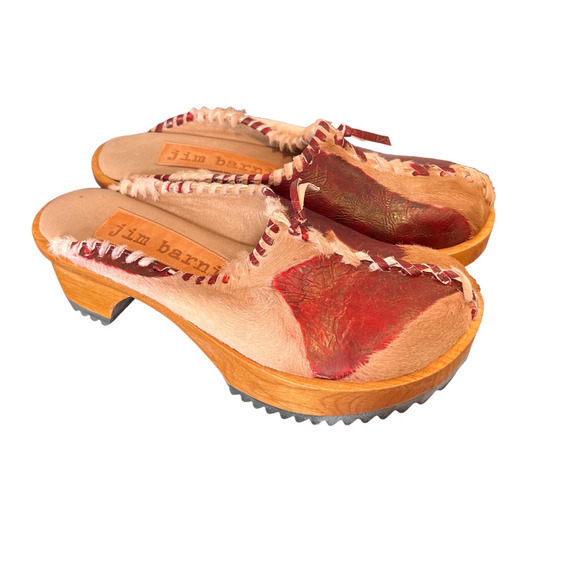 Jim Barnier Wooden Heel Clog Brick Must Women's Size 10 Platform Sandals Leather - Picture 1 of 7